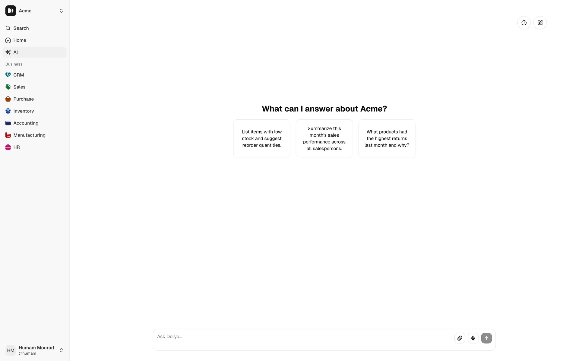 AI dashboard screenshot
